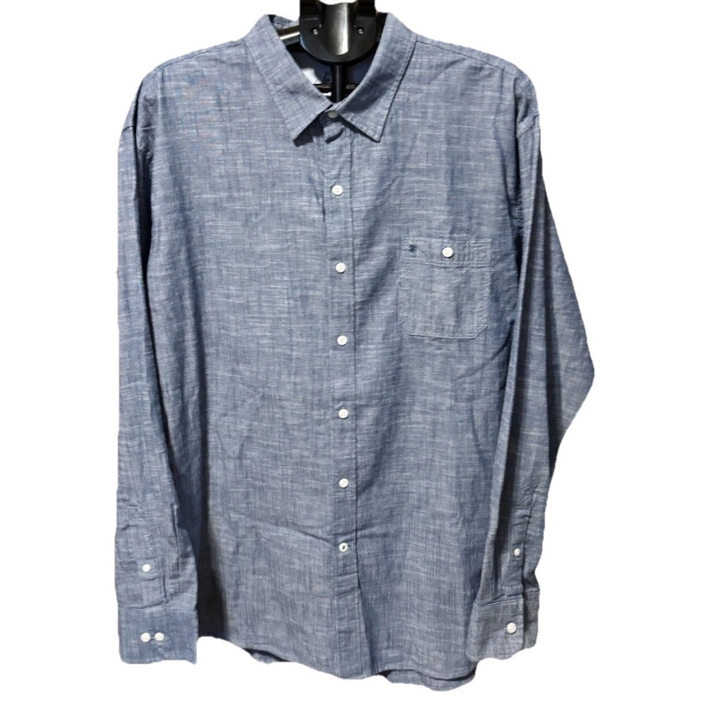 NWT Izod Saltwater Mens 2X‎ Chambray Blue Relaxed Classics Button Down Shirt
